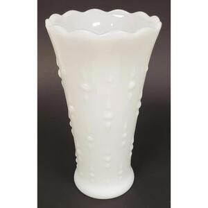 Vintage  Anchor Hocking White Milk Glass Scalloped Edge Teardrop & Pearls  Vase